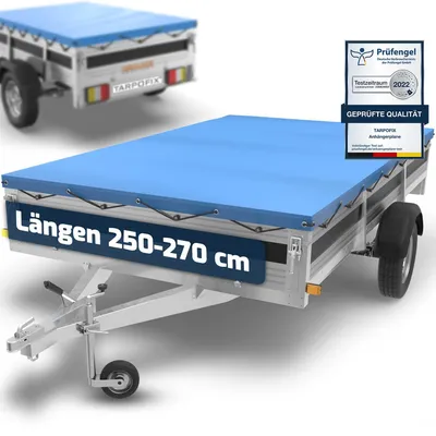 Obrázok produktu pre Tarpofix® Eduard 2615, plachta na prívesný vozík, 266 x 160 cm, s lanom na upevnenie | PVC plachta | zosilnená plachta pre prívesné vozíky | príslušenstvo pre prívesné vozíky, plachta | modrá