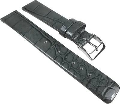 Produktbild von Uhrenarmband Leder grau glänzend Kroko Prägung 25263S, Stegbreite:16mm