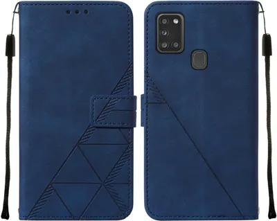 Image de Etui en cuir pour Samsung Galaxy A21S avec embossage, porte-cartes et support bleu