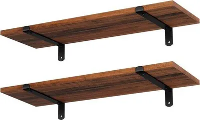 Productafbeelding van Famanu Wandplanken, set van 2 stuks, retrostijl, 60x20x7 cm, bruin-zwart