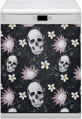 Produktbild von Magnet Folie für Geschirrspüler Küche Magnetmatte 60x80 cm  Dekor Geschirrspüle  - Schädel und Blätter