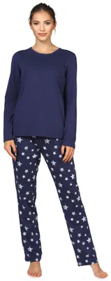 Image de Pyjama long pour femme Bellivalini, encolure ronde, BLV50-167 (bleu marine à étoiles, taille S)