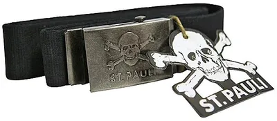 Produktbild von FC St. Pauli Gürtel Totenkopf, Original Fanartikel, Schwarzer Stoffgürtel mit Totenkopf-Metallschnalle, Nylon