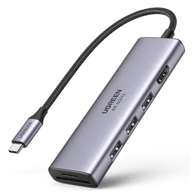 Obrázok produktu pre Ugreen CM511 5-in-1 Adapter USB-C Hub to 3x USB3.0 + HDMI + TF/SD Gray, SD, RS-MMC, SDHC, SDXC, Microsd (transflash), MicroSDHC, MicroSDXC
