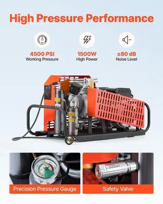Zdjęcie produktu dla Sprężarka powietrza PCP – 4-cylindrowa sprężarka wysokociśnieniowa do powietrza oddechowego – 30 MPa (300 bar) – 60 l/min – system chłodzenia wentylatorowego – do butli nurkowych, paintballu i karabinów pneumatycznych PCP