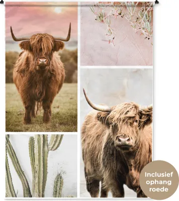 Produktbild von MuchoWow® Wandteppich Wandbehang Schottisches Hochlandrind - Tiere - Pastell 150x200 cm Tapisserie Dekoration Wandtuch - Wandaufhängung - Moderner