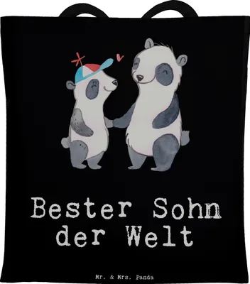 Produktbild von Mr. & Mrs. Panda Tote Bag Panda Bester Sohn der Welt - Schwarz - Geschenk, Geschenkidee, Bub, Dankeschön, Familie, Jutebeutel, Bube, Beutel, Schultasche, Tasche, totebag