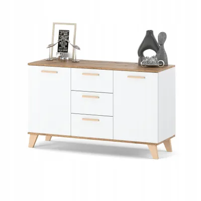 Zdjęcie produktu dla Komoda Szafka salon z szufladami 120cm Biala Wotan OSLO Styl Skandynawski
