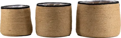 Produktbild von Korb rund natur mit schwarzem Rand 3er-Set Pflanzkorb mit Einsatz Blumentopf geflochten Aufbewahrungskorb Über-Topf Regal-Körbe