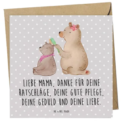 Produktbild von Mr. & Mrs. Panda Glückwunschkarte Bär Kind - Grau Pastell - Geschenk, faltkarte, doppelkarte, Muttertag, anlasskarte, Mutter, Mama, Klappkarte, Familie, Grußkarte