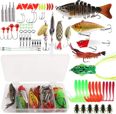 Produktbild von 83-teiliges Angelkoeder-Set fuer Barsch, Forelle, Lachs, Angelzubehoer, Tackle-Tool, Angelkoeder, Wirbel, Haken