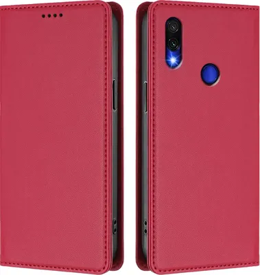 Obrázek produktu pro Kožené pouzdro pro Xiaomi Redmi Note 7/Note 7 Pro, magnetické flipové pouzdro zPolyuretankůže se stojánkem Červená