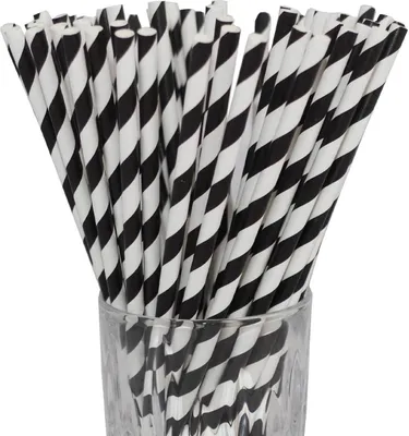 Produktbild von Papier-Trinkhalm schwarz/weiß gestreift 100 Stück 20 cm x Ø 6 mm