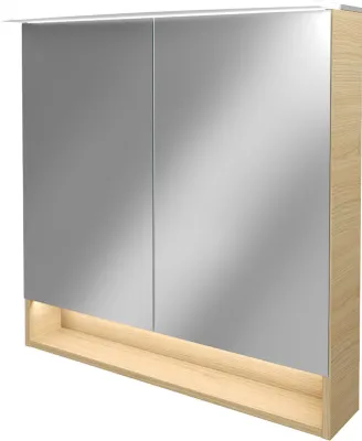 Produktbild von FACKELMANN LED Spiegelschrank B.STYLE / Badschrank mit gedämpften Scharnieren / Maße (B x H x T): ca. 80 x 81,2 x 15,3 cm / hochwertiger Schrank mit Spiegel und Beleuchtung / Korpus: Braun hell