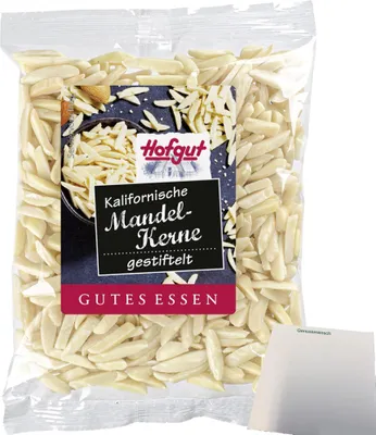Produktbild von Hofgut Kalifornische Mandelkerne gestiftelt blanchiert (100g Beutel) + usy Block