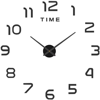 A black and white wall clock with large numbers and clock hands on a white background.