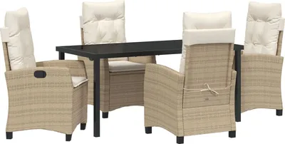 Produktbild von Möbel 5-teiliges Garten-Dining-Set mit Kissen Beige Poly-Rattan - Gartenstühle 3380396