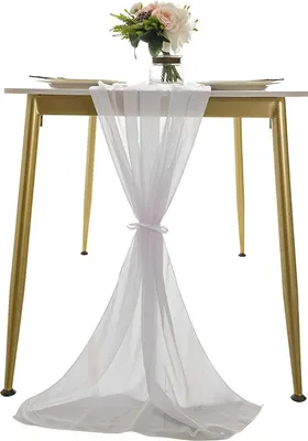 Produktbild von Tischläufer Chiffon Weiß, 70x300 cm Tischband Weiß Stoff Tüll Waschbar Tischdeko Hochzeit Table Runner, Küche Tisch Dekoration Drinnen Urlaub Hochzeit Party Geburtstag Dekor Weißer Dekostoff