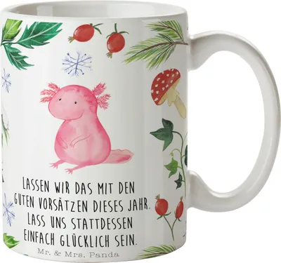 Produktbild von Mr. & Mrs. Panda Kaffeebecher Axolotl Glücklich - Weiß - Geschenk, design tasse, Teetasse, haferl, Becher, Weihnachten, Kaffeetasse