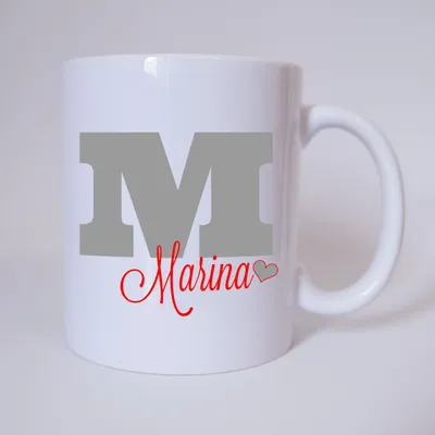 Produktbild von Namenstasse Buchstabe M, individueller Name (Grau/Rot) / Tasse / Kaffeetasse / Kaffeebecher