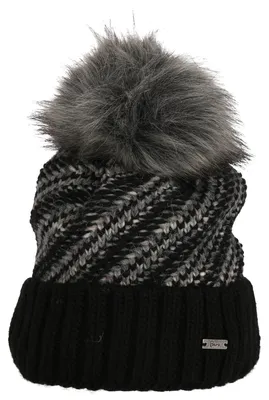 Produktbild von Faera Wintermütze warm gefüttert mit Kunstfell Bommel-Mütze Fleece-Futter Winter Strick-Mütze Beanie-Mütze Damen Herren One-Size 620042 Schwarz