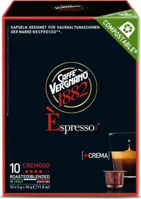 A box of Caffè Vergnano 1882 espresso capsules.