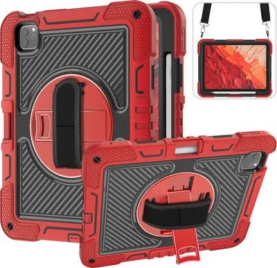Obrázok produktu pre Puzdro na tablet Apple iPad Pro 11 2024, skladacie, outdoorové, hybridné, otočné o 360 stupňov, s pútkom na uchytenie, červené