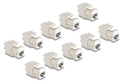 Imagen del producto de Delock, módulo Keystone, conector RJ45 a terminales LSA, categoría 6A, blanco, sin necesidad de herramientas, juego de 10 unidades