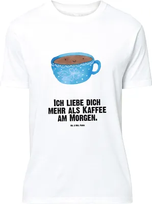 Produktbild von Mr. & Mrs. Panda Größe L T-Shirt Kaffee Tasse - Weiß - Geschenk, Liebe, Geschmack, Glücklich, Lustige Sprüche, mit Spruch, Shirt, Tshirt, Genuss