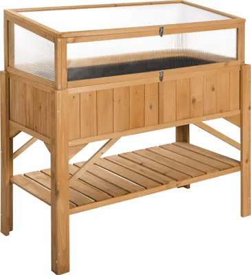 Produktbild von Hochbeet mit Ablage und Frühbeet-Aufsatz 119x57x124cm - braun