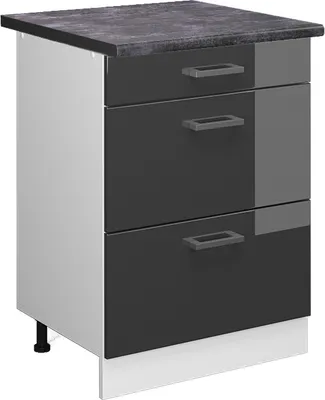 Immagine prodotto di Mobiletto base per cucina Vicco R-Line Antracite lucido 60 cm con cassetti, PL Antracite, Model 46510
