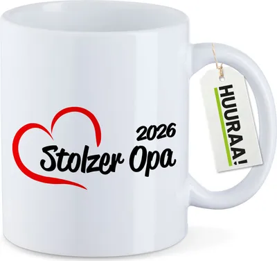 Produktbild von Huuraa Kaffeetasse Stolzer Opa 2026 Herz 330ml Weiß Keramik Kaffeebecher Geschenkidee