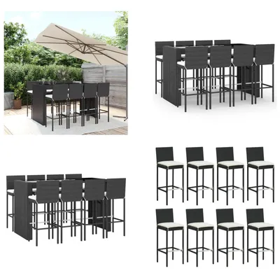 Produktbild von vidaXL 9 tlg. Gartenbar Set mit Kissen Schwarz Poly Rattan - Gartenbar Set - Gartenbar Sets - Garten Bar Set - Gartenbar