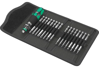 Produktbild von Wera Kompakt 60 KK, Steckschlüssel-Satz, 1/4", Metrisch, 17 Kopf/Köpfe, 10,15,20,25,30,40 mm, PH1, PH2, PH3, PZ1, PZ2, PZ3