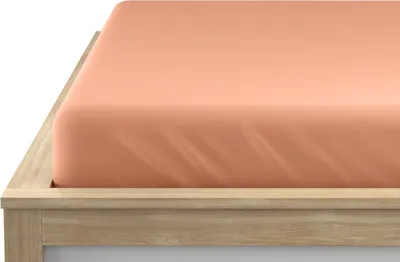 A close-up view of a fitted sheet on a bed frame.