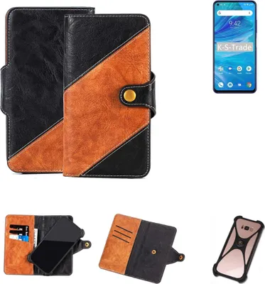 Produktbild von K-S-Trade Handyhülle Schutzhülle Bookstyle Case Wallet-Case kompatibel mit UMIDIGI F2 Handy Cover Bumper Klapphülle schwarz hellbraun 1x
