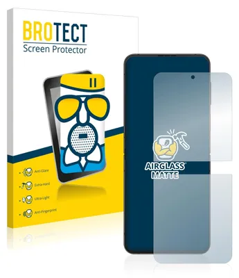 A product packaging and a smartphone with a screen protector.