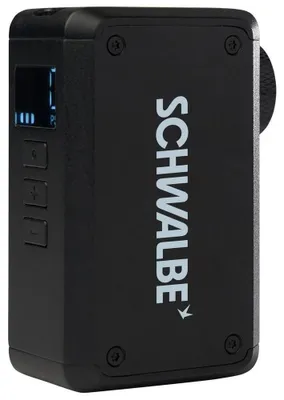 Image de Mini-pompe électronique Schwalbe, jusqu'à 8,3 bars, compatible avec les valves Schrader, Presta, Dunlop et Schrader à valve auto