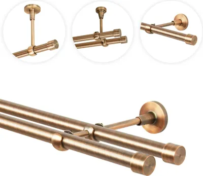 Zdjęcie produktu dla MDEKOR Karnisz do zasłon Karnisz 2-torowy 19 mm Matowy złoty Miedziany Antyczny styl vintage Styl retro 600 Końcówka Mocowanie ścienne