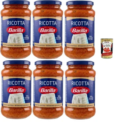 Produktbild von Barilla Ricotta Pasta-Sauce – 6 x 400 g (2,4 kg) | Tomaten & cremige Ricotta – mild, servierfertig, ohne Zusatzstoffe – ideal für Pasta & Lasagne + Italian Gourmet polpa
