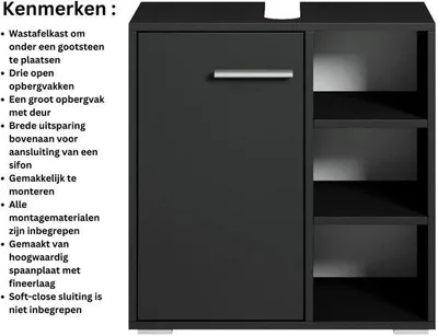 Produktbild von Famanu Unterschrank Waschbecken - Badezimmermöbel - Schwarz