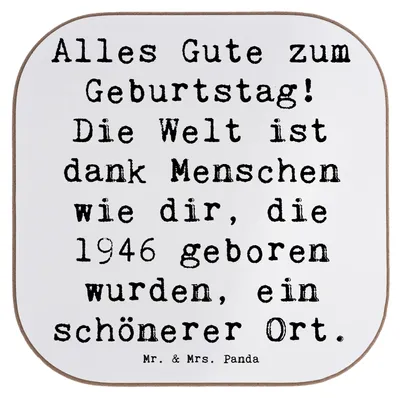 Produktbild von Mr. & Mrs. Panda Untersetzer für Gläser Spruch 1946 Geburtstag - Weiß - Geschenk, Happy Birthday, Geburtstagsgeschenk, Geburtsjahr, Tassenuntersetzer, gläseruntersetzer