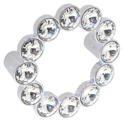 Produktbild von Knopf für Möbel aus Zinklegierung und Kristall, Lochabstand 64 mm, poliertes Chrom