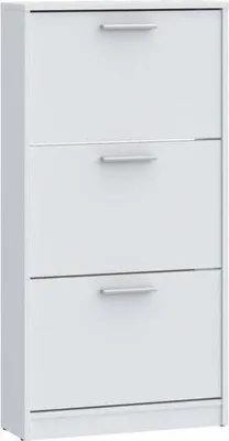 Produktbild von Forte NET402 Schuhschrank 60, moderner Schuhschrank, 3 Kippfächer, schmal, Holzwerkstoff, Weiß, Flurschrank, 58,2 cm breit x 115,5 cm hoch x 20,4 cm tief