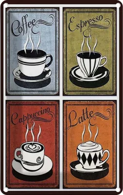 Produktbild von vianmo Blechschild 30x20 cm Coffee Espresso Cappuccino Latte