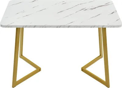 Produktbild von Flieks Marmoroptik Esszimmertisch Esstisch, Rechteckiger Küchentisch mit Metallbeinen für Esszimmer Wohnzimmer, 117x68x75 cm, Weiß Gold