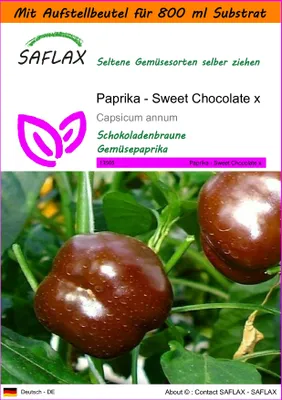 Produktbild von SAFLAX - Garden in the Bag - Paprika - Sweet Chocolate x - 10 Samen - Mit Anzuchtsubstrat im praktischen, selbst aufstellenden Beutel - Capsicum annum