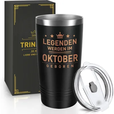 Immagine prodotto di Tazza termica in acciaio inossidabile, 600 ml, colore nero. Ideale come regalo di compleanno per uomini, tema "Ottobre"