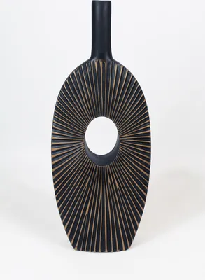 Produktbild von Dekovase 48.5x19.5 cm geriffelt RS001 Braun moderne Blumenvase für Pampasgras oder Stielblumen Fensterbank Dekoration dunkel