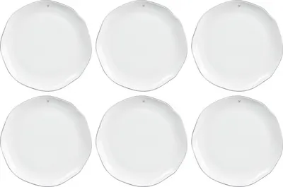 Six white plates arranged in two rows of three.